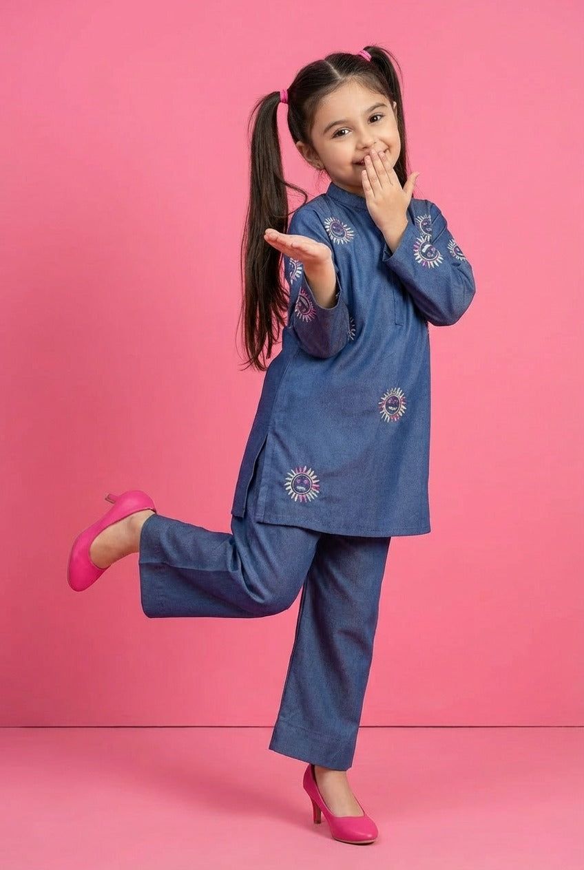 Little Denim Chikankari Co-Ord
