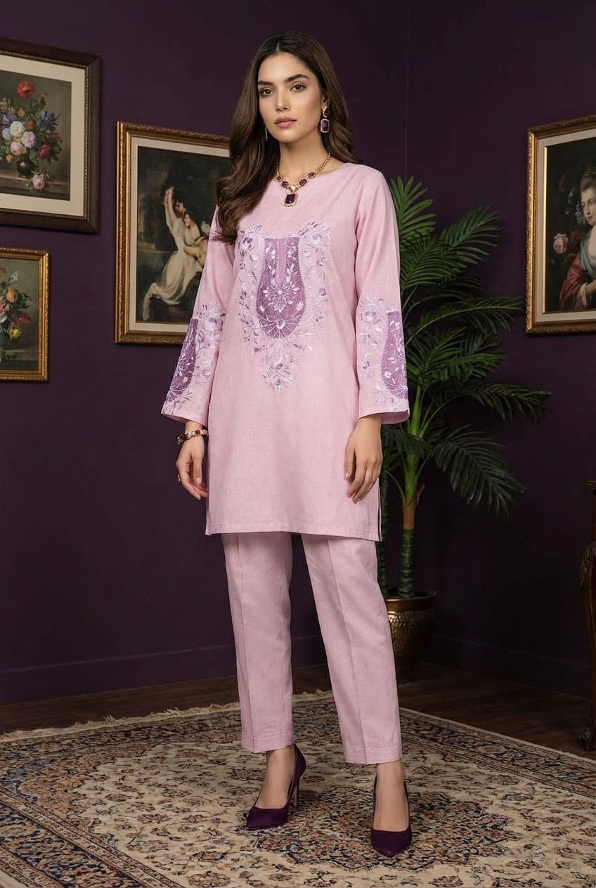 Lilac  handmade-embroidered CO-ord set