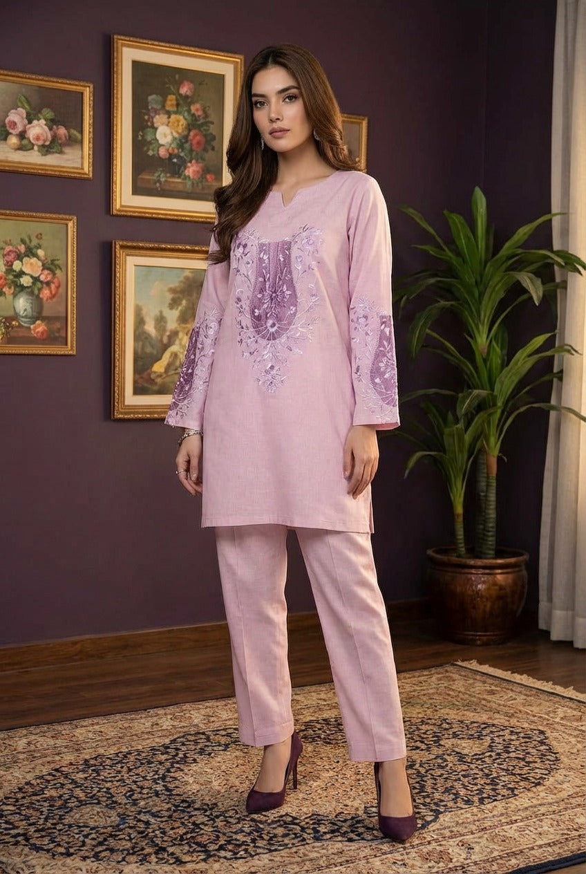 Lilac  handmade-embroidered CO-ord set