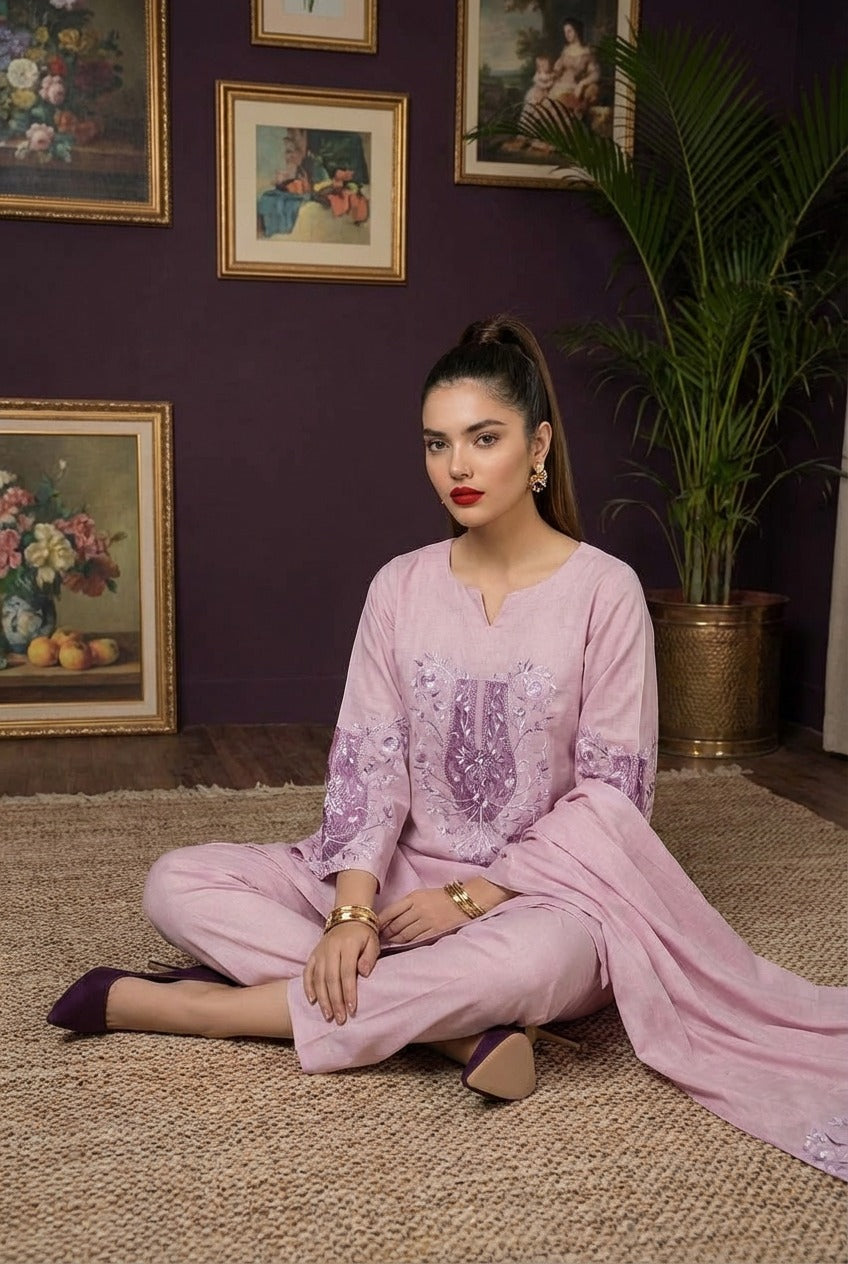 Lilac  handmade-embroidered CO-ord set